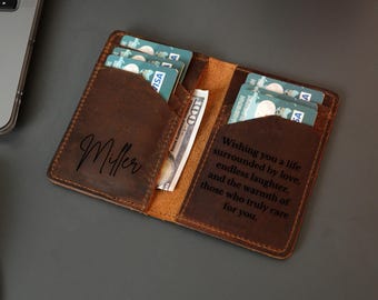 Unique Gift for Christian, Cross Gift for Men, Personalized Leather Wallet, Front Pocket Wallet, Slim Card Holder