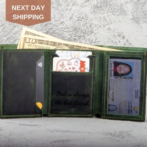 Billetera triple personalizada, regalo para esposo, billetera con escritura a mano para hombres, billetera de efectivo personalizada con bolsillo para identificación