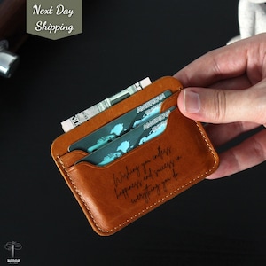 Personalized 100% Cowhide Leather Credit Card Holder – Compact Brown Wallet, Custom Engraved Slim Card Case for Men & Women