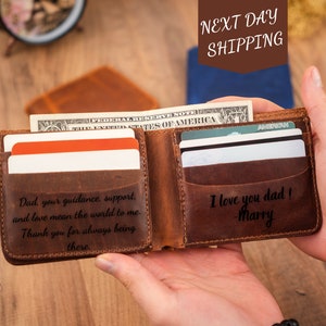 Cartera de cuero con escritura a mano, regalo del día del padre, billetera personalizada para él, regalo de aniversario, regalo para el mejor esposo, regalo para el novio