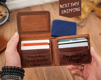 Personalized Leather Wallet, Custom Leather Wallet for Men, Christmas Gift, Engraved Leather Trifold Wallet Personalized Gifts for Him