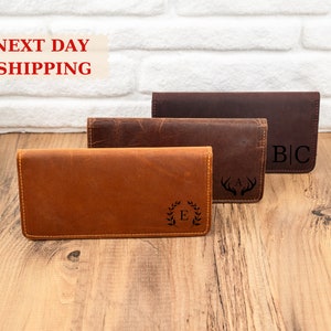 Cartera larga de cuero genuino personalizable, idea de regalo elegante para ella/él, cartera larga de cuero, cartera larga para hombre con múltiples compartimentos