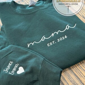 Mama Embroidered Sweatshirt, Personalized Gift, Children Name On Sleeve, Gift For Mom, Mothers Day Shirt, Custom Date Shirt, Mama Hoodie