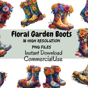Floral Boots Clipart bundle, printable Rain Boots Clipart, Garden Boots Clipart, sublimation, Boots With Flowers png, Floral Boots Png