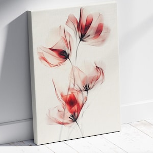 Red X-Ray Flowers Wall Art Decor, Tulip Petals Modern Floral Canvas Art Print, Canvas Print Ready to Hang