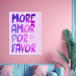 More Amor Por Favor Wall Decor Printable Art, Modern Pink Wall Art, Blue and Pink Maximalist Art