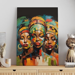 Three African Women Painted, African Art Canvas, African American Woman Art, Printed Picture Wall Art, Museum Quality Canvas READY to Hang