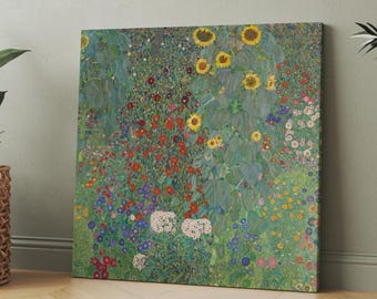 Gustav Klimt's Farm Garden with Sunflowers Painting Reproduction Print on Canvas