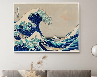 Kanazawa Oki Nami Ura by Katsushika Hokusai, Traditional Japanese Ukyio-e style, Mount Fuji, Mid Century Wall Art, Japanese Art, Canvas