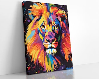Lion Pop Art Painting on Canvas, Lion Painting Pop Art Print, Abstract Animal Print on Canvas, High Quality Print