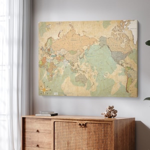 Toile de carte du monde, toile extra large à jour, qualité immaculée très détaillée, carte du style vintage du monde, qualité musée