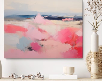 Abstract Painting Print on Canvas, Abstract Wall Art Pink Colorful, Extra large abstract wall art print