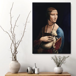 Lady with an Ermine Portrait Painting Leonardo da Vinci Oil Painting Wall Art Reproduction, Italian Art