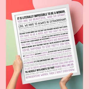 Gloria&#39;s Monologue Print, Movie Poster, Gloria Speech Poster, Movie Speech Quote, Feminist Wall Decor Paper Print