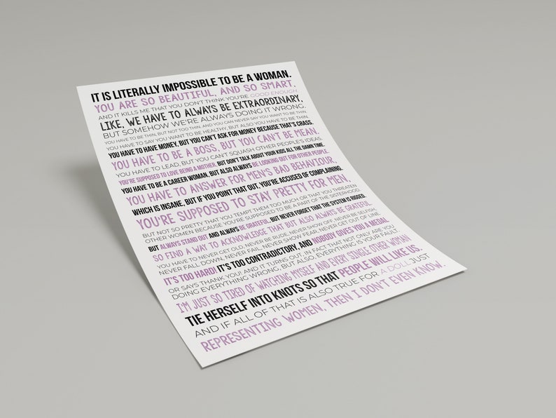 Gloria's Monologue Print, Movie Poster, Gloria Speech Poster, Movie Speech Quote, Feminist Wall Decor Paper Print zdjęcie 4