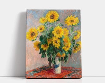Painting by Claude Monet Bouquet of Sunflowers, Sunflowers Art Print on Canvas, Country House Wall Art