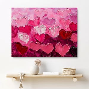 Heart Canvas Art, Pink Heart Wall Art, Textured Abstract Painting with Pink and Red Hearts, Valentine’s Day Decor Wall Art