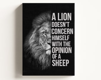 Lion Wall Art, Lion Sheep Art, Lion Motivational Quotes Print