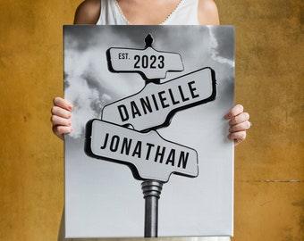 Custom Street Sign with Names, Valentines Day Gift for Him, Personalized Print Wall Art Canvas or Framed Print, Gift for Her