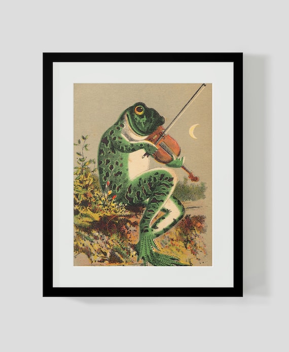 A Frog Playing Violin in the Moonlight Vintage Poster Vintage