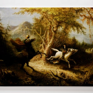 The Headless Horseman Pursuing Ichabod Painting By John Quidor, Crane Legend of Sleepy Hollow, Crisp Color Details, Paper or Canvas