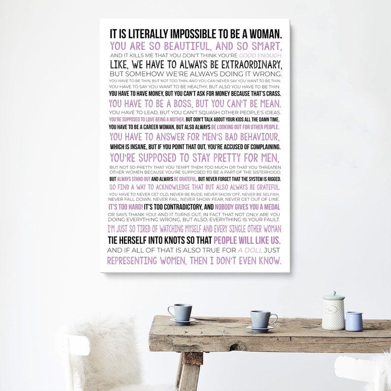 Citação do monólogo de Gloria, filme de boneca para impressão, discurso de Gloria, citação de discurso de filme, decoração de parede feminista, ARQUIVO DIGITAL imagem 8