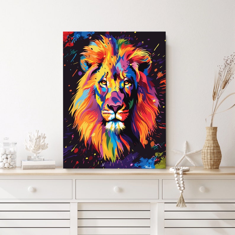 Lion Pop Art Painting on Canvas, Lion Painting Pop Art Print, Abstract ...