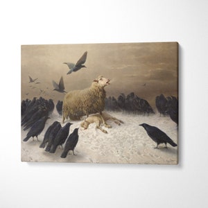 Anguish Sheep and Crows, August Friedrich Schenck Famous Artwork Print on Canvas Gallery Wrapped