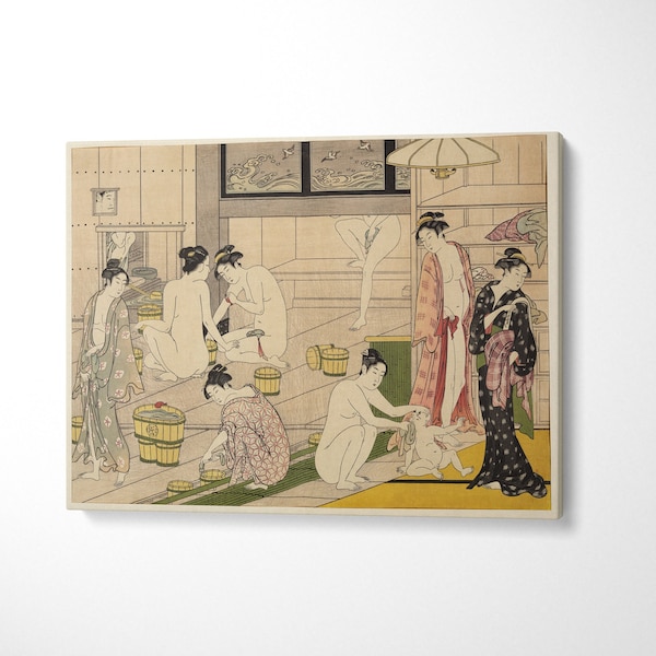 Kiyonaga Bathhouse Women, Japanese Art Reproduction on Canvas, Torii Kiyonaga Art Poster, Kiyonaga Wall Art Poster, Museum Quality Canvas