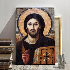 Jesus of Sinai Icon Print on Canvas, Christ Pantocrator of Sinai, Jesus of Sinai, Orthodox Icon Ready to Hang