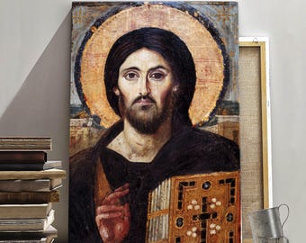 Jesus of Sinai Icon Print on Canvas, Christ Pantocrator of Sinai, Jesus of Sinai, Orthodox Icon Ready to Hang