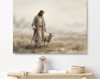 Jesus and the Sheep Print on Canvas, Faith Canvas Prints