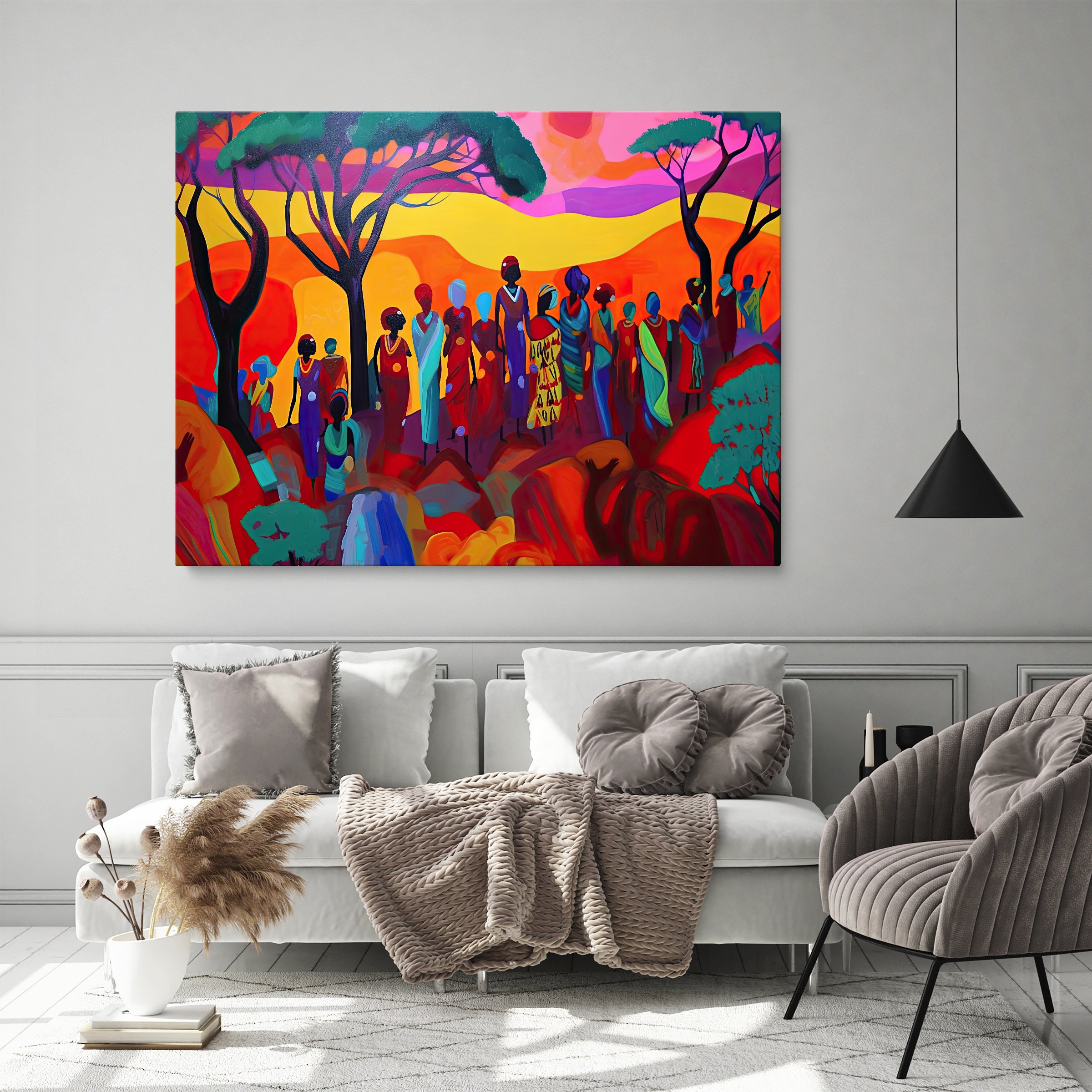 African Art Canvas, Abstract Art African Woman Colorful Abstract Canvas