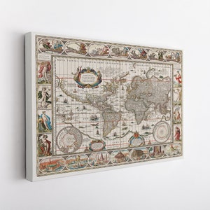 Vintage Canvas Map of the World, Latin Vintage Map, Room Decor, Large Canvas Print or Poster
