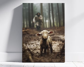 Jesus and the Lamb, Faith Canvas Prints, Jesus Saving Lost Lamb, Jesus Canvas Print, Museum Quality Canvas READY to Hang