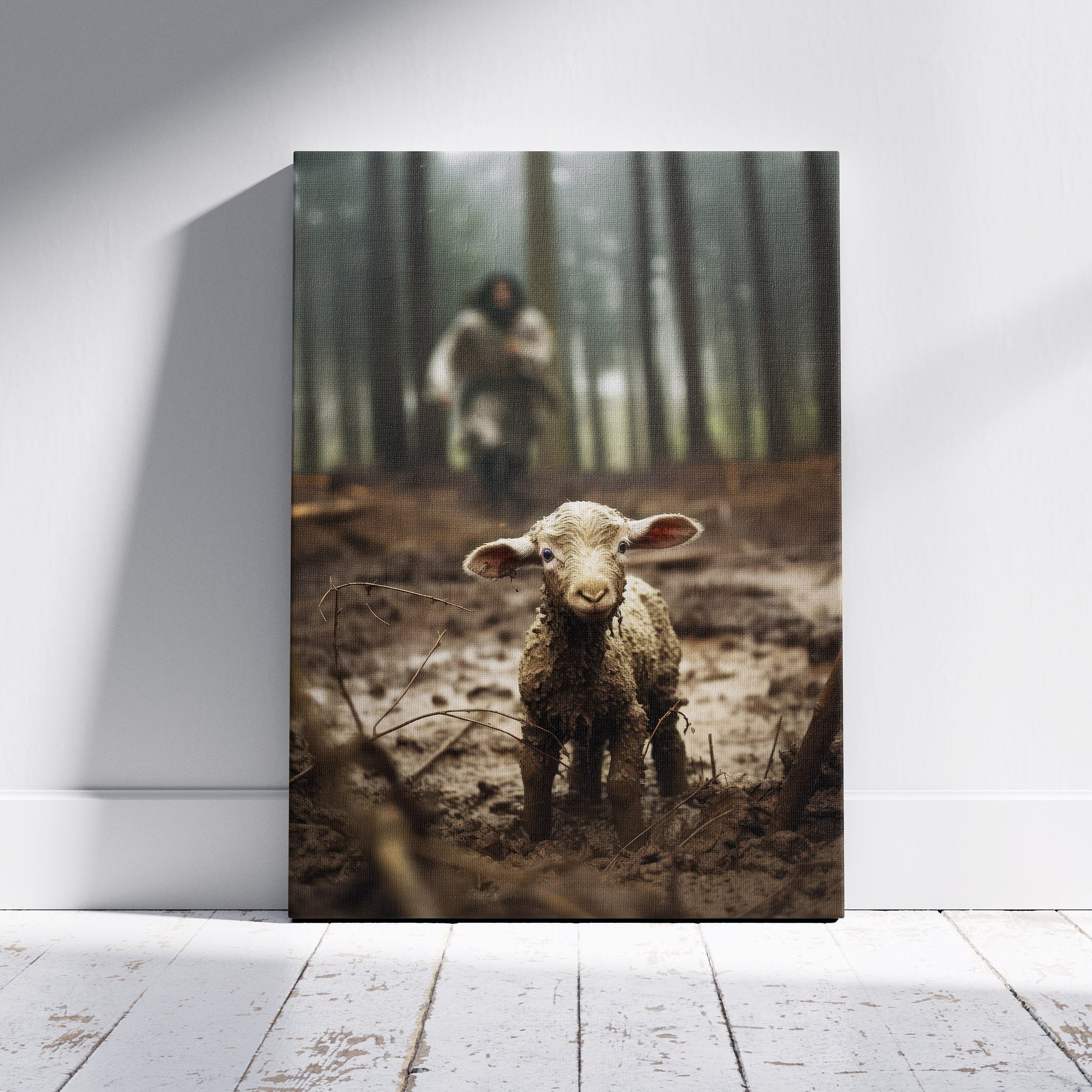 Jesus and the Lamb, Faith Canvas Prints, Jesus Saving Lost Lamb