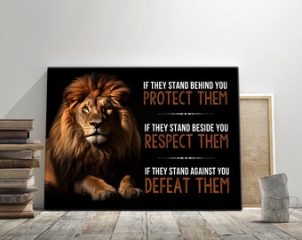 Lion Motivational Quote, If They Stand Against You Defeat Them,Office Wall Decor, Lion Canvas, Inspirational Saying, Gift for Entrepreneur
