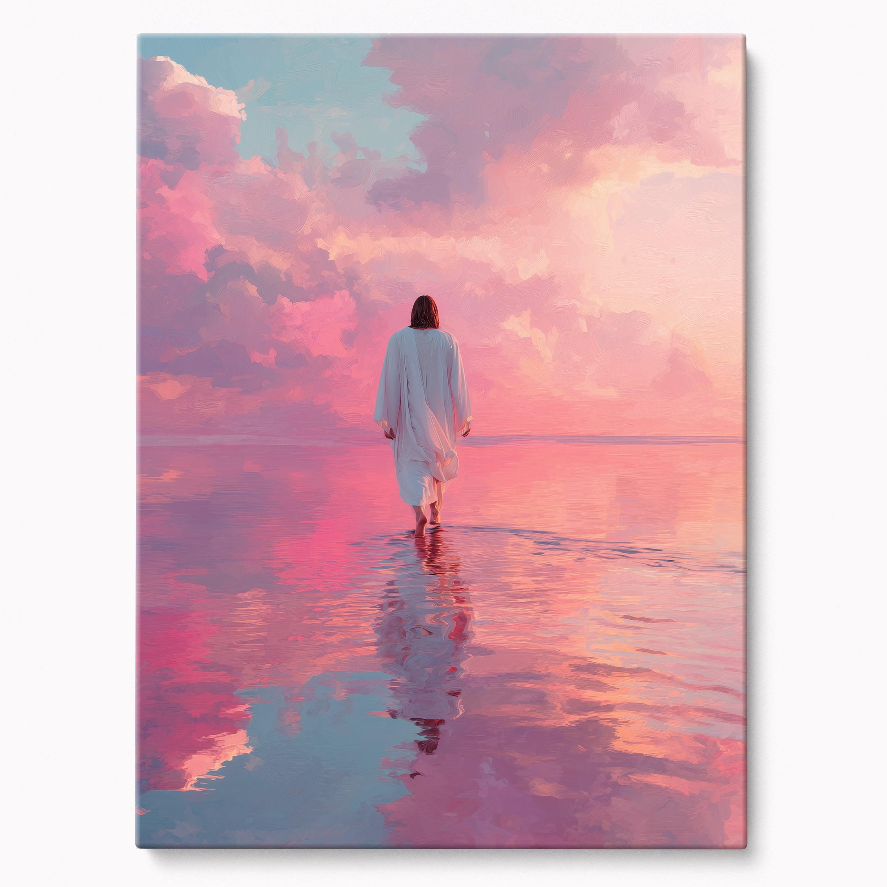 Jesus Walking on Water Canvas Print Ready to Hang, Christian Wall