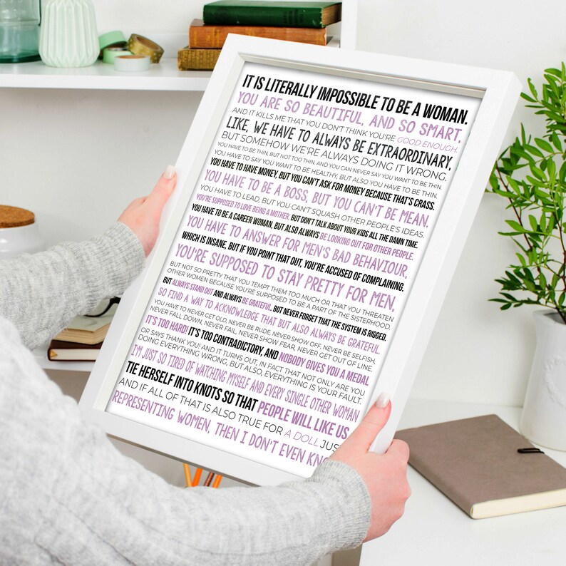 Citação do monólogo de Gloria, filme de boneca para impressão, discurso de Gloria, citação de discurso de filme, decoração de parede feminista, ARQUIVO DIGITAL imagem 5