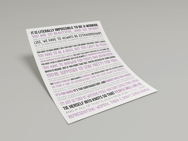 Citação do monólogo de Gloria, filme de boneca para impressão, discurso de Gloria, citação de discurso de filme, decoração de parede feminista, ARQUIVO DIGITAL imagem 7
