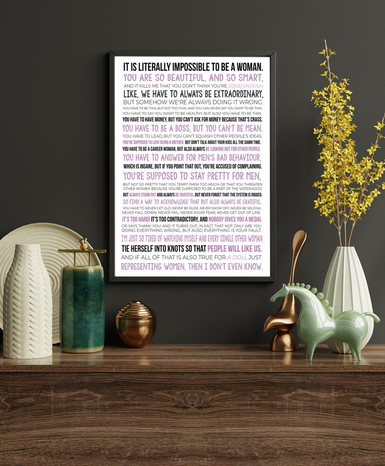 Citação do monólogo de Gloria, filme de boneca para impressão, discurso de Gloria, citação de discurso de filme, decoração de parede feminista, ARQUIVO DIGITAL imagem 3