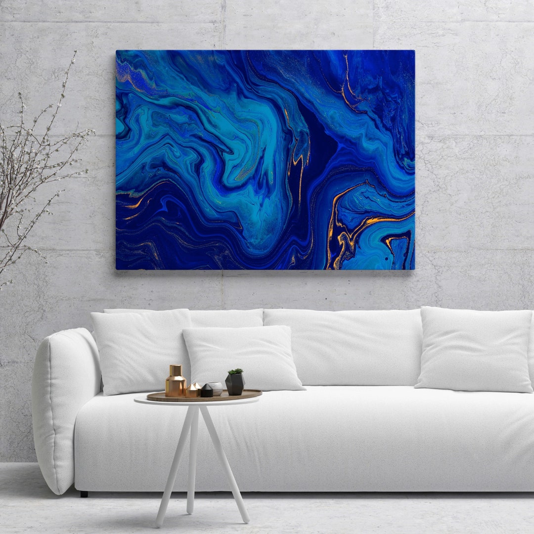 Blue Marble Canvas Wall Art Marble Decor Blue and Gold Etsy