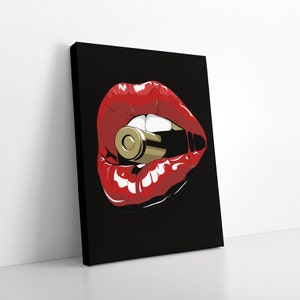 Lips Art Canvas, Red lips with Bullet, Lips Wall Art, Red Lips CANVAS READY to Hang