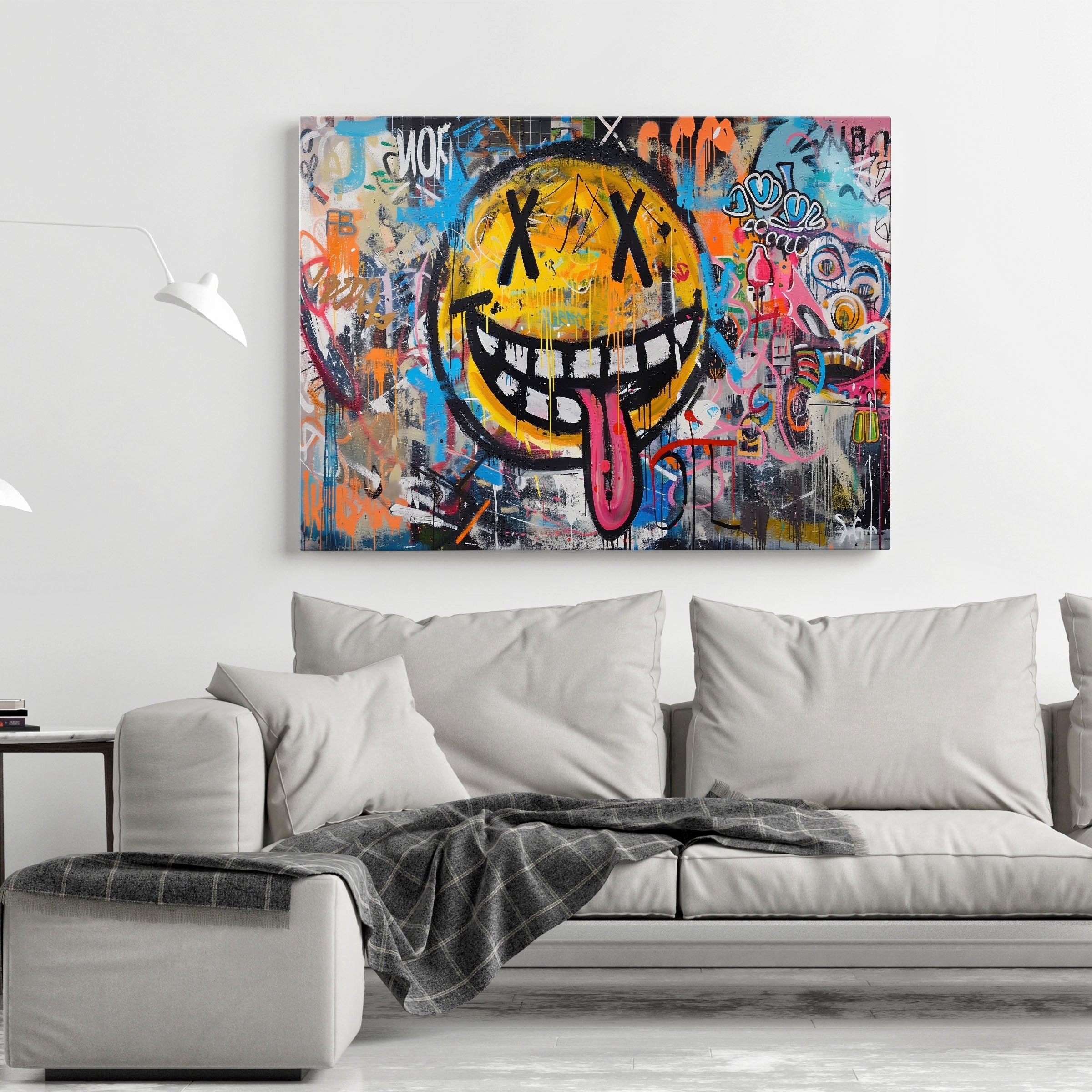 Graffiti Street Art Print on Canvas, Pop Culture Smily Face Art