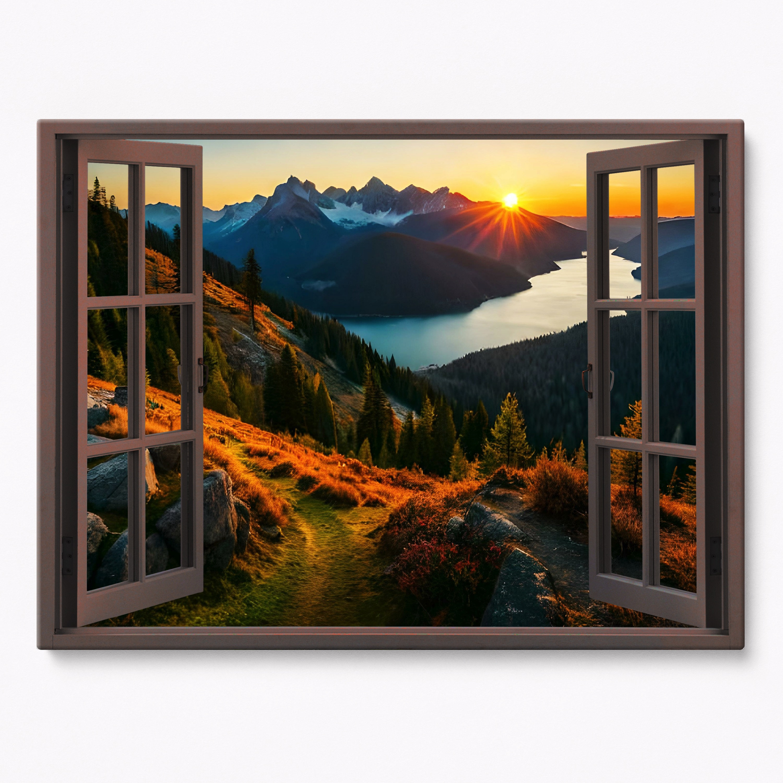 Mountain Window View, Forest Sunset Photo Print, Window Frame Style ...