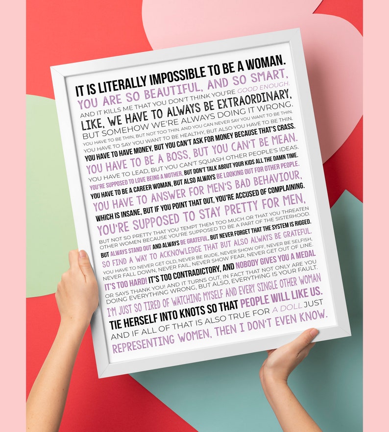 Citação do monólogo de Gloria, filme de boneca para impressão, discurso de Gloria, citação de discurso de filme, decoração de parede feminista, ARQUIVO DIGITAL imagem 2