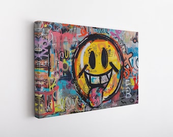 Graffiti Smily Pop Art, Graffiti Street Art Print on Canvas, Pop Culture Smily Face Art, Graffiti Art Canvas, High Quality Detailed Canvas