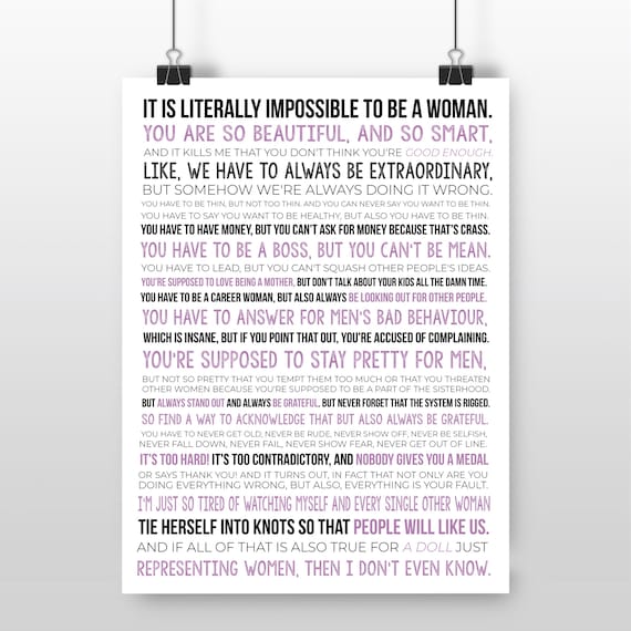 Gloria's Monologue Quote, Doll Movie Printable, Gloria Speech, Movie Speech Quote, Feminist Wall Decor, DIGITAL FILE