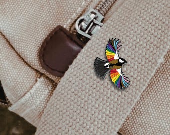 LGBTQIA+ Progress Flag Enamel Pin | Fly with Pride Bird | Queer Trans Artist