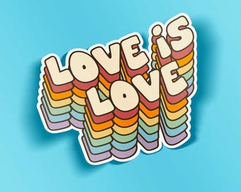 Love is Love Retro Sticker: Rainbow Pride, Waterproof Vinyl